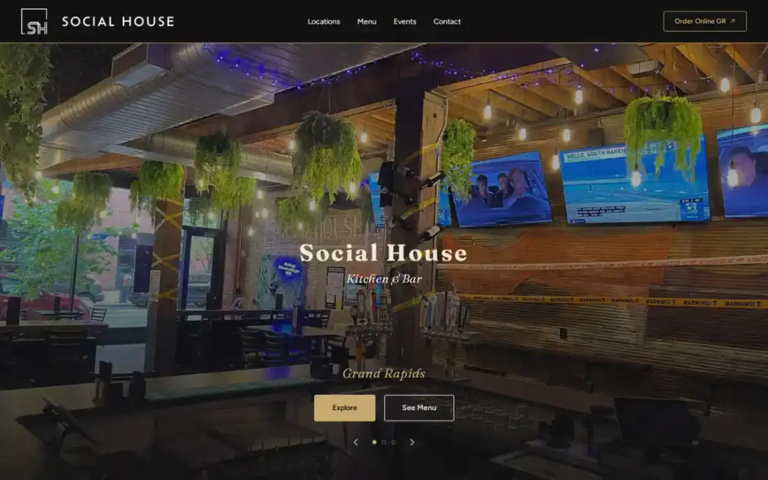 Screenshot of Social House Kitchen & Bar website